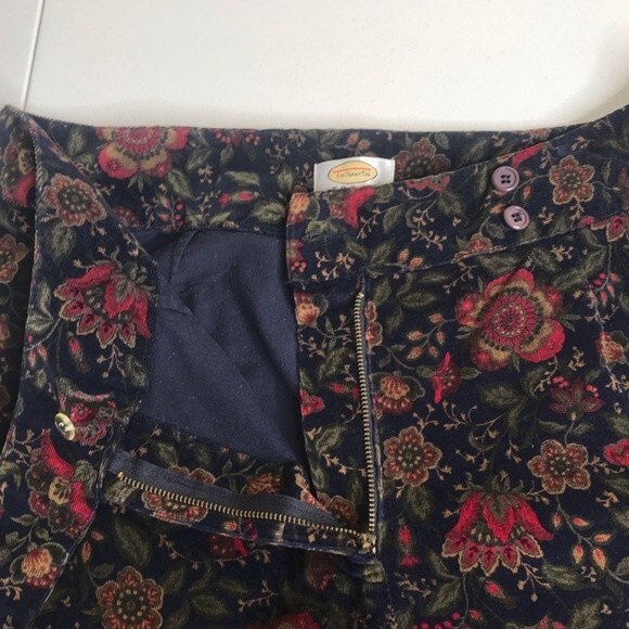 Vintage Talbots Navy Floral Pinwale Corduroy Pants Wide Leg No Pockets Women 14W - Picture 5 of 15